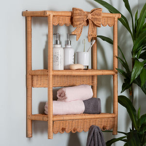 Bali & Pari Creusa Handcrafted Rattan Two Tier Wall Shelf with Woven Bow Accent