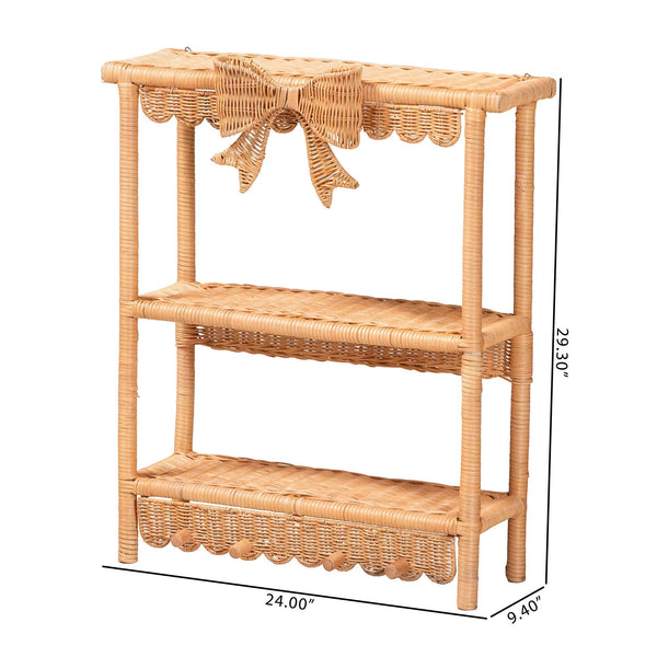 Bali & Pari Creusa Handcrafted Rattan Two Tier Wall Shelf with Woven Bow Accent