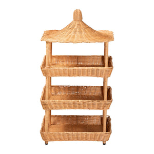 Bali & Pari Asante Handwoven Rattan Pagoda Shelf Three Open Tiers Boho Living