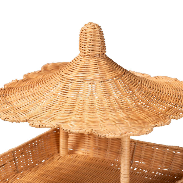 Bali & Pari Asante Handwoven Rattan Pagoda Shelf Three Open Tiers Boho Living