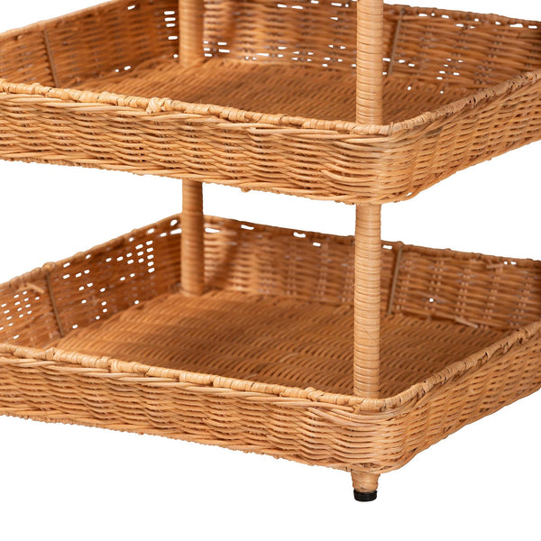 Bali & Pari Asante Handwoven Rattan Pagoda Shelf Three Open Tiers Boho Living