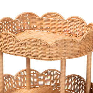 Bali & Pari Bulana Handcrafted Rattan Rolling Cart with Three Scalloped Shelves