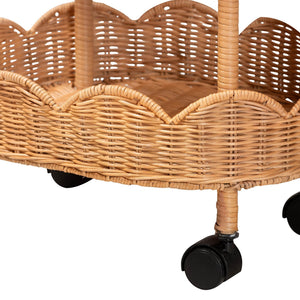 Bali & Pari Bulana Handcrafted Rattan Rolling Cart with Three Scalloped Shelves