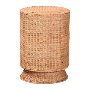 Bali & Pari Dorielle Handwoven Rattan Round Pedestal End Table with Open Shelves