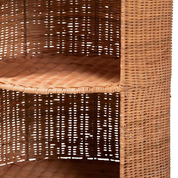 Bali & Pari Dorielle Handwoven Rattan Round Pedestal End Table with Open Shelves