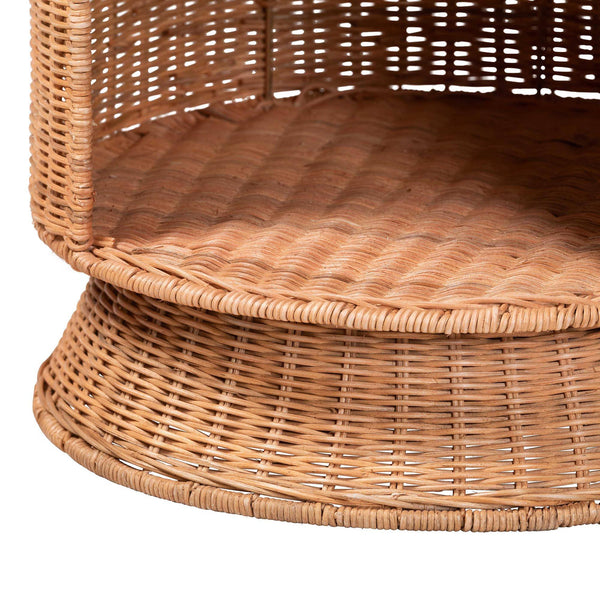 Bali & Pari Dorielle Handwoven Rattan Round Pedestal End Table with Open Shelves