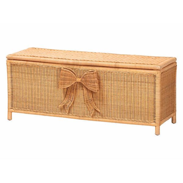 Baxton Studio Bali & Pari Creusa Handcrafted Rattan Lift Top Storage Bench with Woven Bow WS295-Large-Honey Ada Rattan-Bench