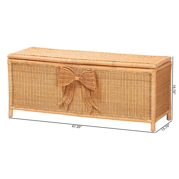 Bali & Pari Creusa Handcrafted Rattan Lift Top Storage Bench with Woven Bow