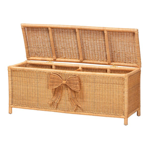 Bali & Pari Creusa Handcrafted Rattan Lift Top Storage Bench with Woven Bow