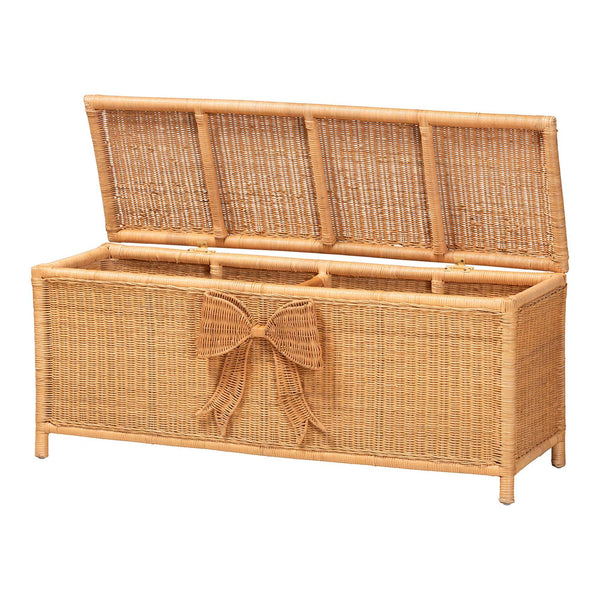 Bali & Pari Creusa Handcrafted Rattan Lift Top Storage Bench with Woven Bow