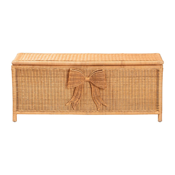 Bali & Pari Creusa Handcrafted Rattan Lift Top Storage Bench with Woven Bow