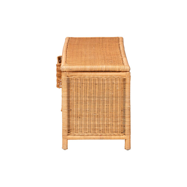 Bali & Pari Creusa Handcrafted Rattan Lift Top Storage Bench with Woven Bow