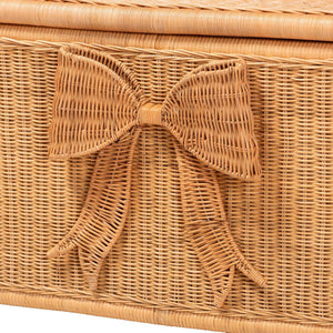 Bali & Pari Creusa Handcrafted Rattan Lift Top Storage Bench with Woven Bow