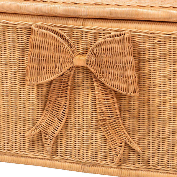 Bali & Pari Creusa Handcrafted Rattan Lift Top Storage Bench with Woven Bow