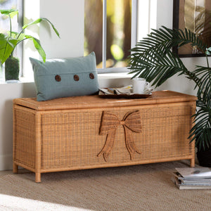 Bali & Pari Creusa Handcrafted Rattan Lift Top Storage Bench with Woven Bow