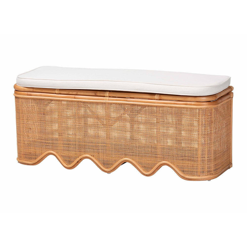 Baxton Studio Bali & Pari Rivka Handcrafted Rattan Lift Top Storage Bench with Scalloped Skirt WS296-Original-Honey Ada Rattan-Cushion-Bench