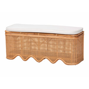 Baxton Studio Bali & Pari Rivka Handcrafted Rattan Lift Top Storage Bench with Scalloped Skirt WS296-Original-Honey Ada Rattan-Cushion-Bench