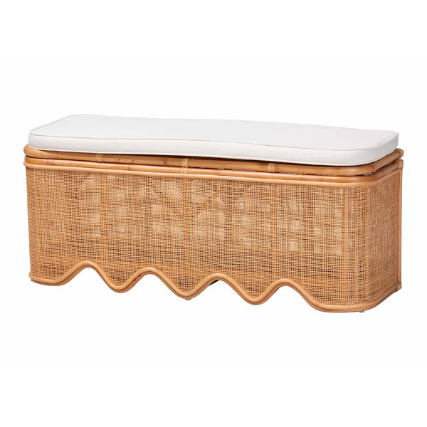 Baxton Studio Bali & Pari Rivka Handcrafted Rattan Lift Top Storage Bench with Scalloped Skirt WS296-Original-Honey Ada Rattan-Cushion-Bench
