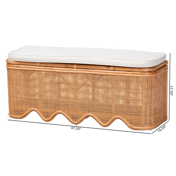 Bali & Pari Rivka Handcrafted Rattan Lift Top Storage Bench with Scalloped Skirt
