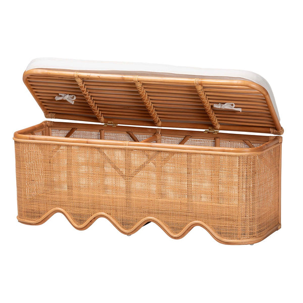 Bali & Pari Rivka Handcrafted Rattan Lift Top Storage Bench with Scalloped Skirt