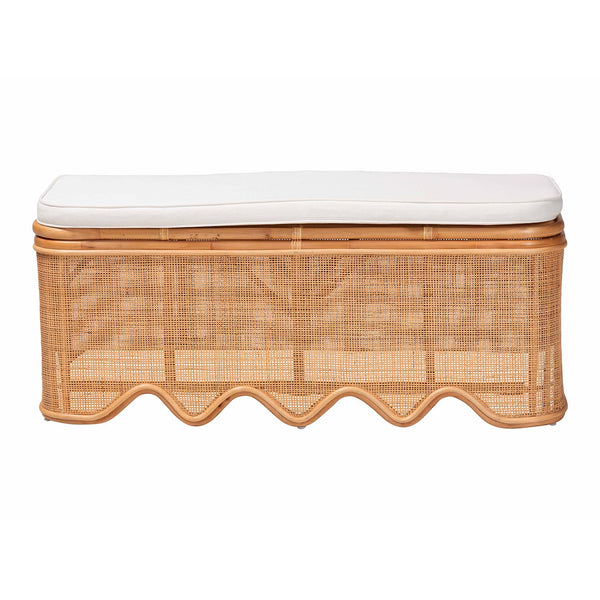 Bali & Pari Rivka Handcrafted Rattan Lift Top Storage Bench with Scalloped Skirt