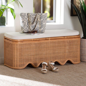 Bali & Pari Rivka Handcrafted Rattan Lift Top Storage Bench with Scalloped Skirt