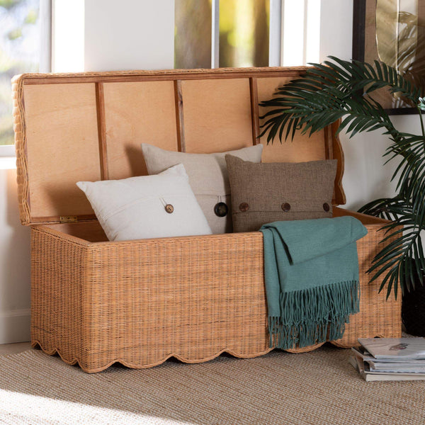 Bali & Pari Yoselin Handcrafted Rattan Lift Top Storage Bench Boho Coastal Entryway