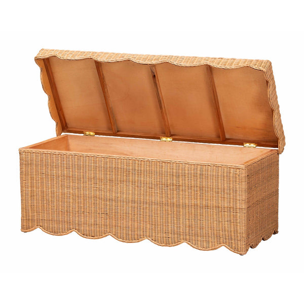 Bali & Pari Yoselin Handcrafted Rattan Lift Top Storage Bench Boho Coastal Entryway