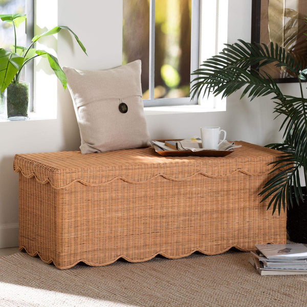 Bali & Pari Yoselin Handcrafted Rattan Lift Top Storage Bench Boho Coastal Entryway