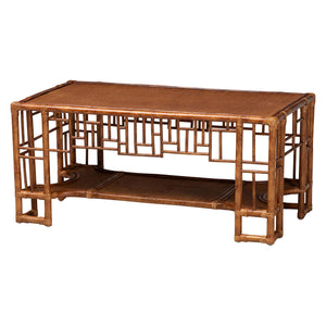 Baxton Studio Bali & Pari Tahlia Handcrafted Rattan Living Room Coffee Table with Storage Shelf WS298-Tortoise-Coffee Table