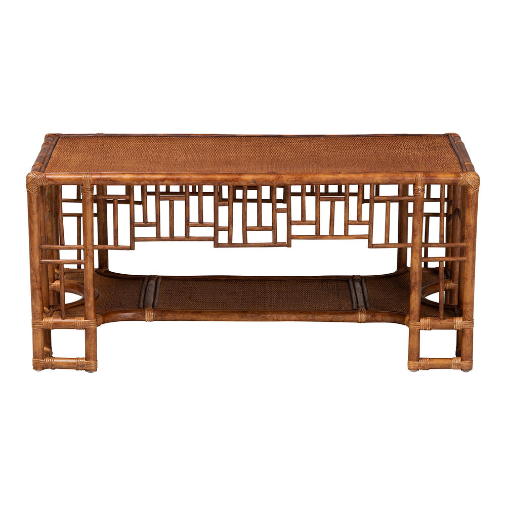 Baxton Studio Bali & Pari Tahlia Handcrafted Rattan Living Room Coffee Table with Storage Shelf WS298-Tortoise-Coffee Table