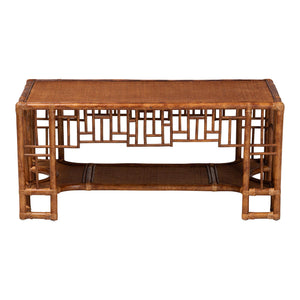 Bali & Pari Tahlia Handcrafted Rattan Living Room Coffee Table with Storage Shelf
