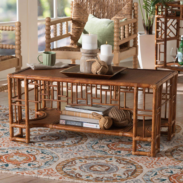 Bali & Pari Tahlia Handcrafted Rattan Living Room Coffee Table with Storage Shelf