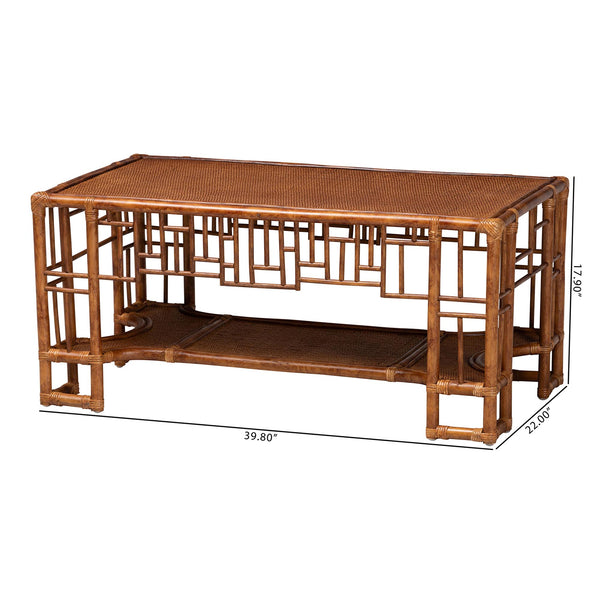 Bali & Pari Tahlia Handcrafted Rattan Living Room Coffee Table with Storage Shelf