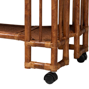 Bali & Pari Tahlia Handcrafted Natural Rattan Bar Cart with Tortoise Finish Open Shelves