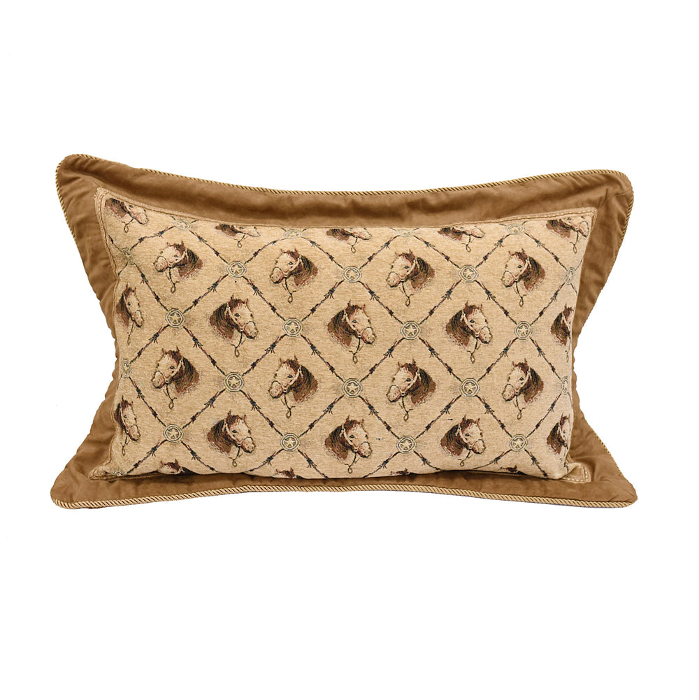 Hiend Accents Horse Head Pillow Sham - Elegant Equestrian Decor With Diamond Chenille & Western Accents Tan 100% Polyester Ws3001ps-kg-oc