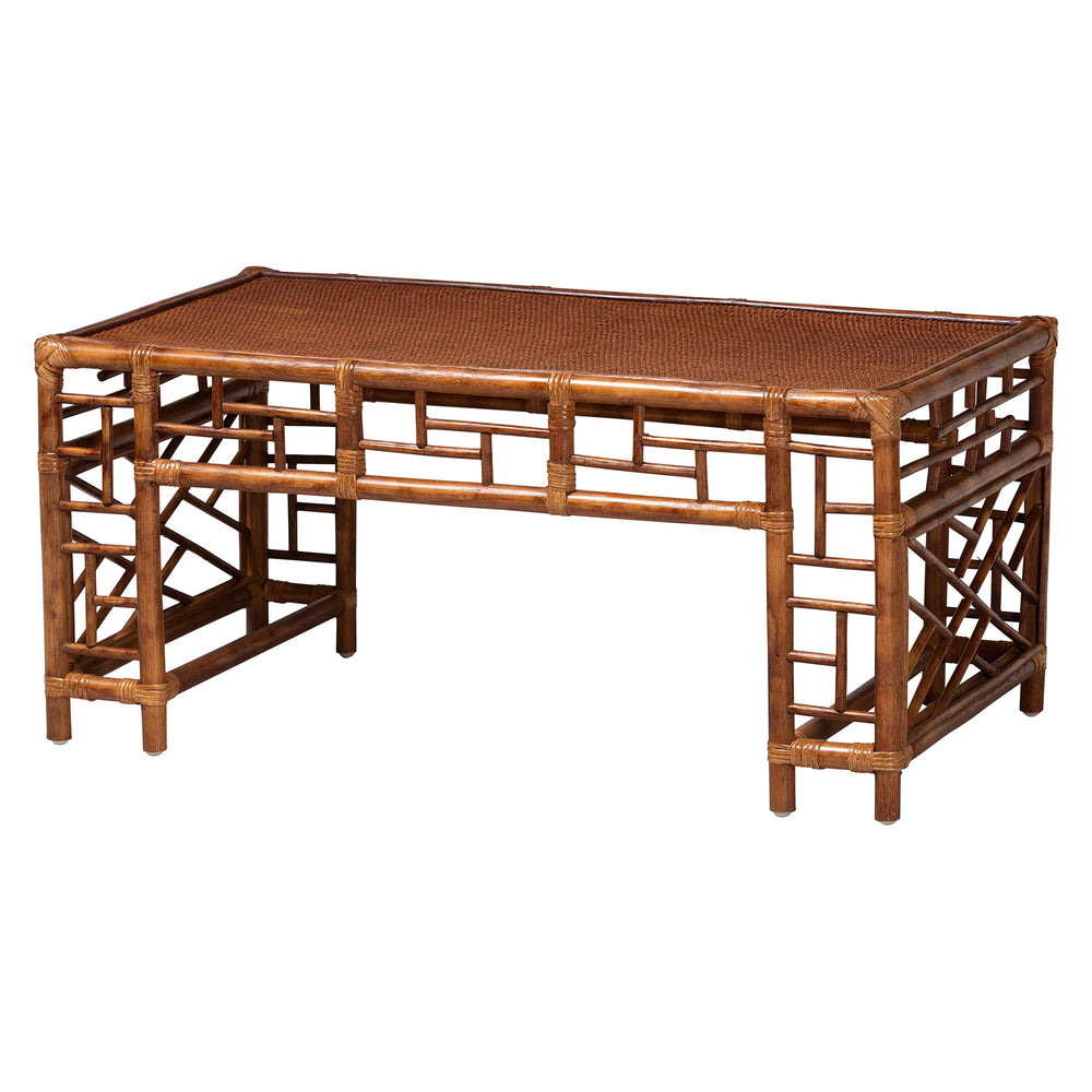 Baxton Studio Bali & Pari Wahid Handcrafted Natural Rattan Coffee Table with Woven Tortoise Finish WS301-Tortoise-Coffee Table