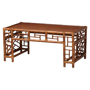 Baxton Studio Bali & Pari Wahid Handcrafted Natural Rattan Coffee Table with Woven Tortoise Finish WS301-Tortoise-Coffee Table