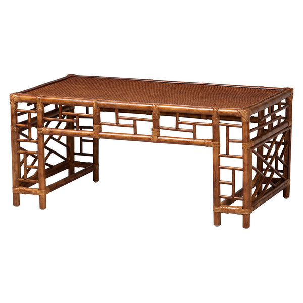 Baxton Studio Bali & Pari Wahid Handcrafted Natural Rattan Coffee Table with Woven Tortoise Finish WS301-Tortoise-Coffee Table