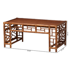 Bali & Pari Wahid Handcrafted Natural Rattan Coffee Table with Woven Tortoise Finish