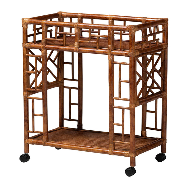 Baxton Studio Bali & Pari Wahid Handcrafted Natural Rattan Kitchen Cart with Tortoise Motif Finish WS302-Tortoise-Cart