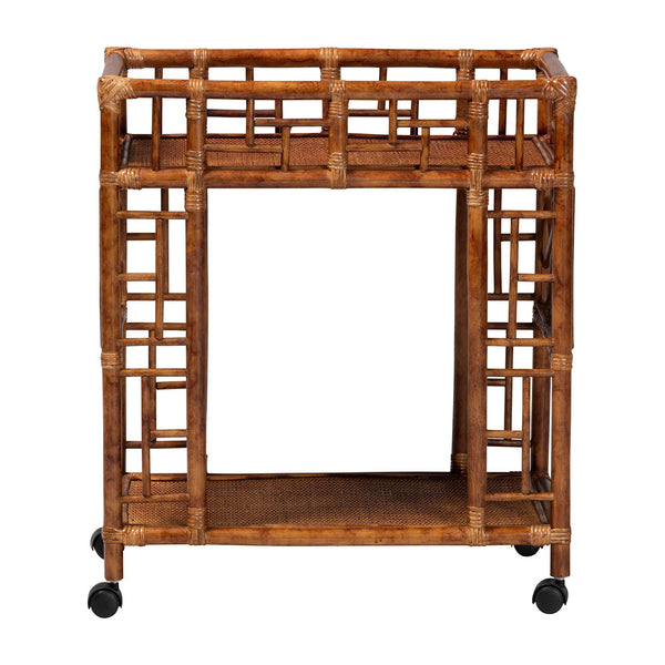 Bali & Pari Wahid Handcrafted Natural Rattan Kitchen Cart with Tortoise Motif Finish
