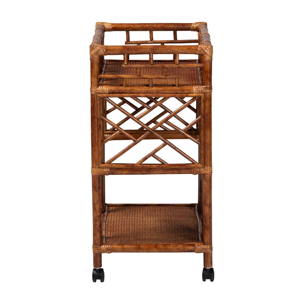 Bali & Pari Wahid Handcrafted Natural Rattan Kitchen Cart with Tortoise Motif Finish