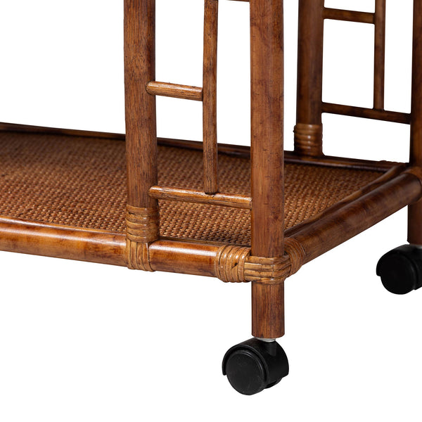 Bali & Pari Wahid Handcrafted Natural Rattan Kitchen Cart with Tortoise Motif Finish