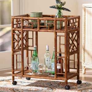 Bali & Pari Wahid Handcrafted Natural Rattan Kitchen Cart with Tortoise Motif Finish
