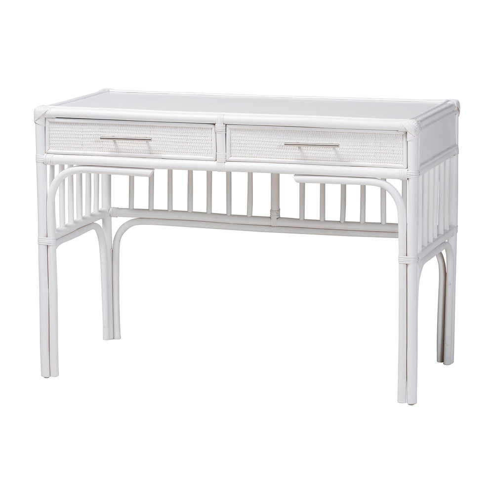 Baxton Studio Bali & Pari Onella Handcrafted Natural Rattan Two Drawer Boho Coastal Writing Desk WS304-White Rattan-Desk