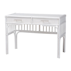 Baxton Studio Bali & Pari Onella Handcrafted Natural Rattan Two Drawer Boho Coastal Writing Desk WS304-White Rattan-Desk