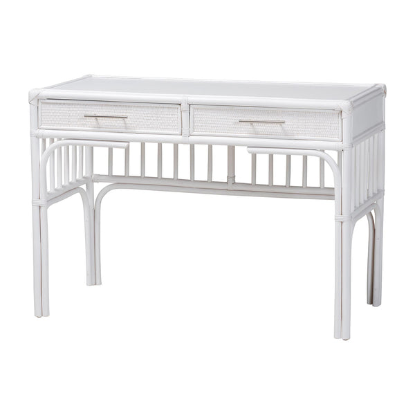 Baxton Studio Bali & Pari Onella Handcrafted Natural Rattan Two Drawer Boho Coastal Writing Desk WS304-White Rattan-Desk