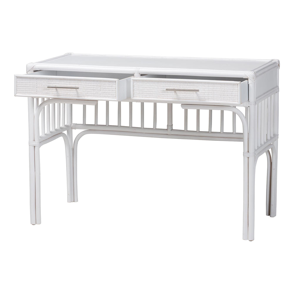 Baxton Studio Bali & Pari Onella Handcrafted Natural Rattan Two Drawer Boho Coastal Writing Desk WS304-White Rattan-Desk