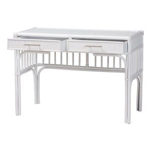 Bali & Pari Onella Handcrafted Natural Rattan Two Drawer Boho Coastal Writing Desk
